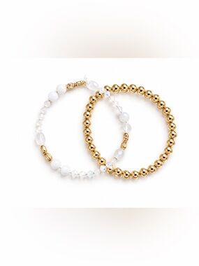 Anthropologie Gold and White Beaded Stretch Bracelet Set - Women Jewelry